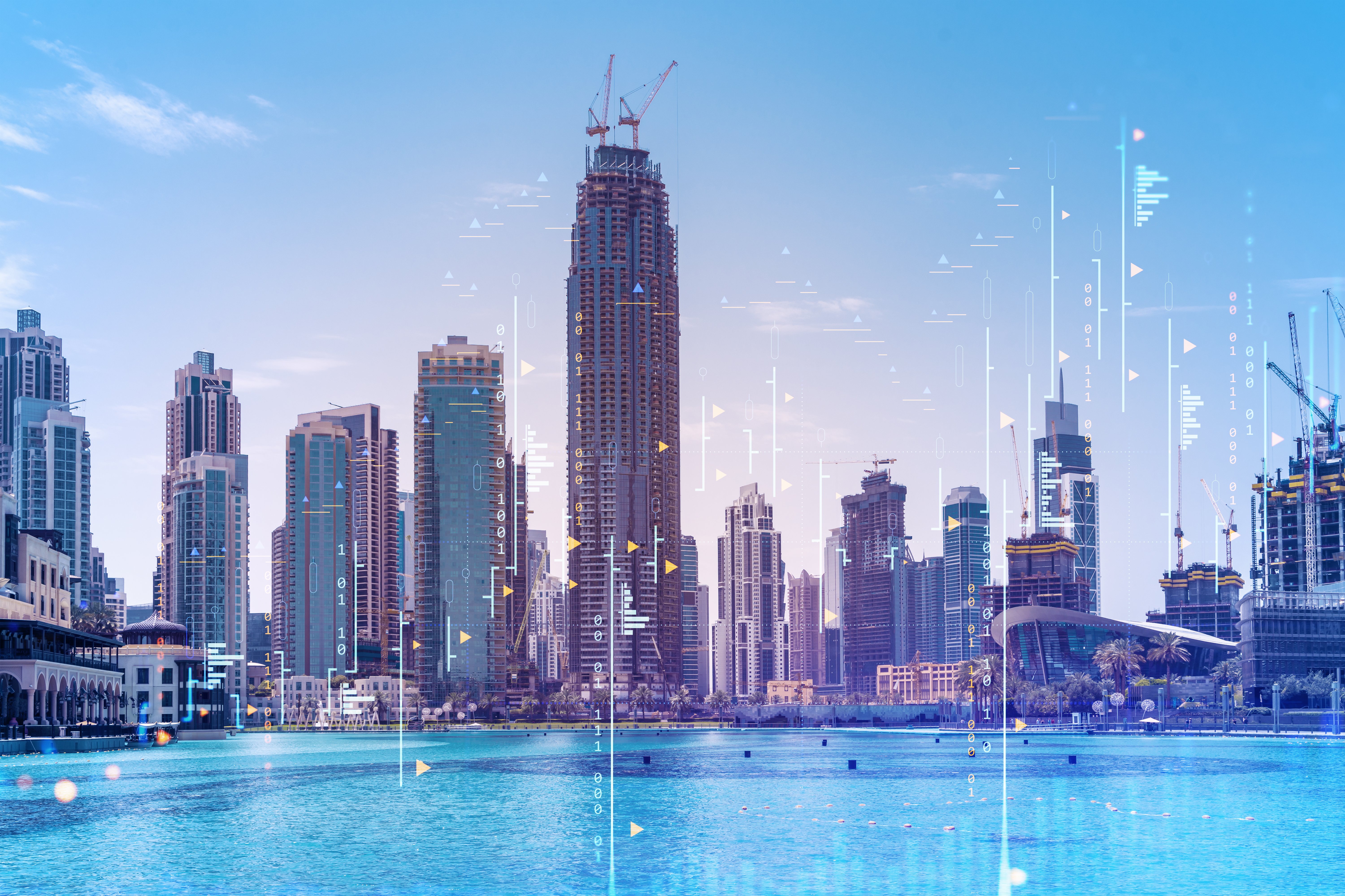Dubai skyline with forex graphs