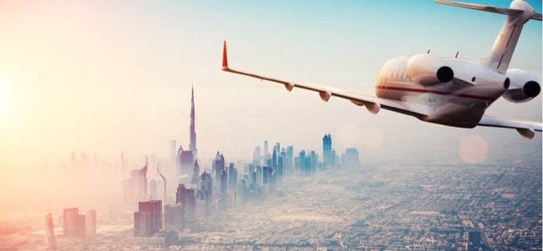 Plane flying over Dubai